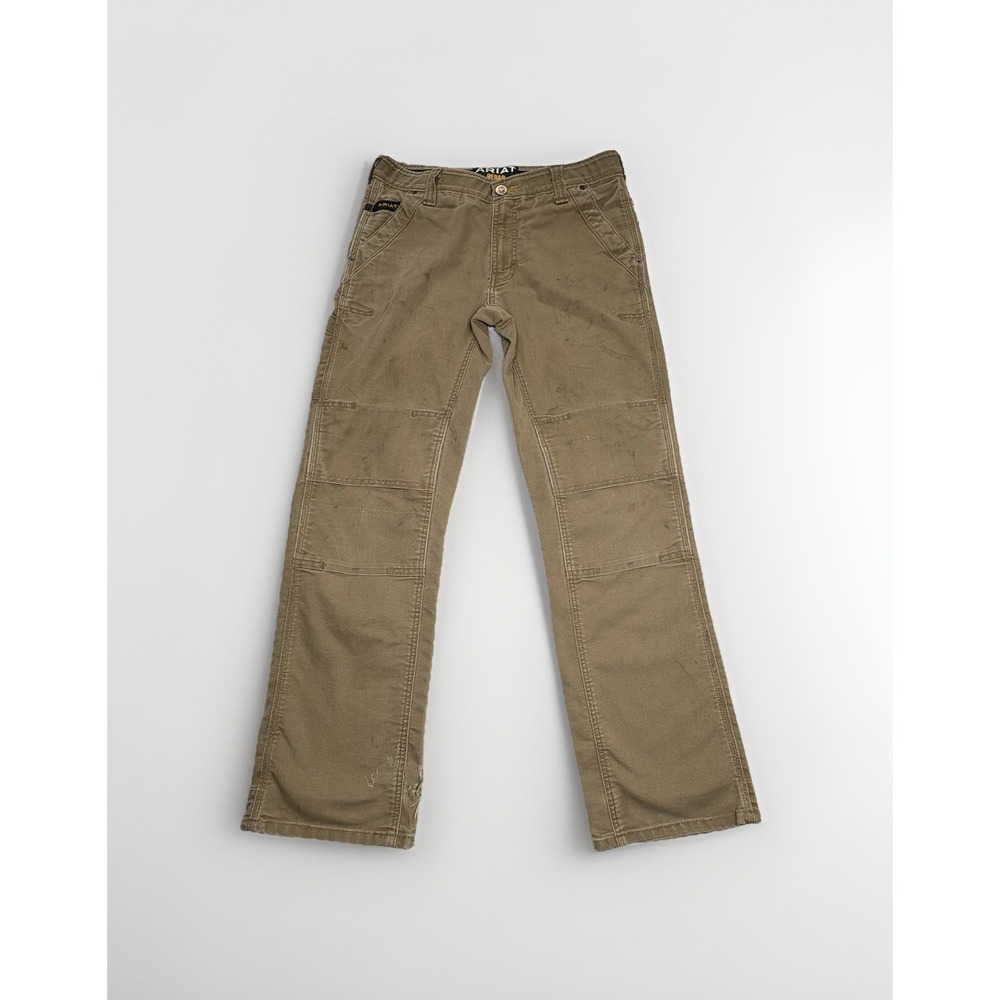 Ariat Rebar M4 DuraStretch Pants Mens 30x32 Khaki Low Rise Boot DOUBLE KNEE Work - Picture 2 of 10